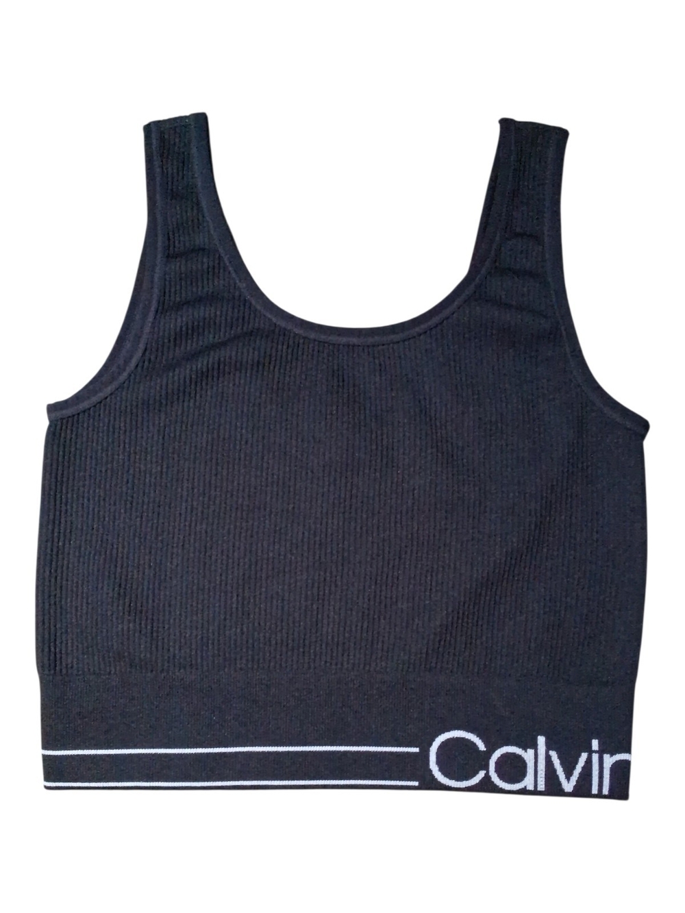 Womens Calvin Klein Performance Black Ribbed Bralette With White Logo